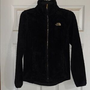 The North Face Women's Black Teddy Jacket with Gold Zipper & Metallic gold logo